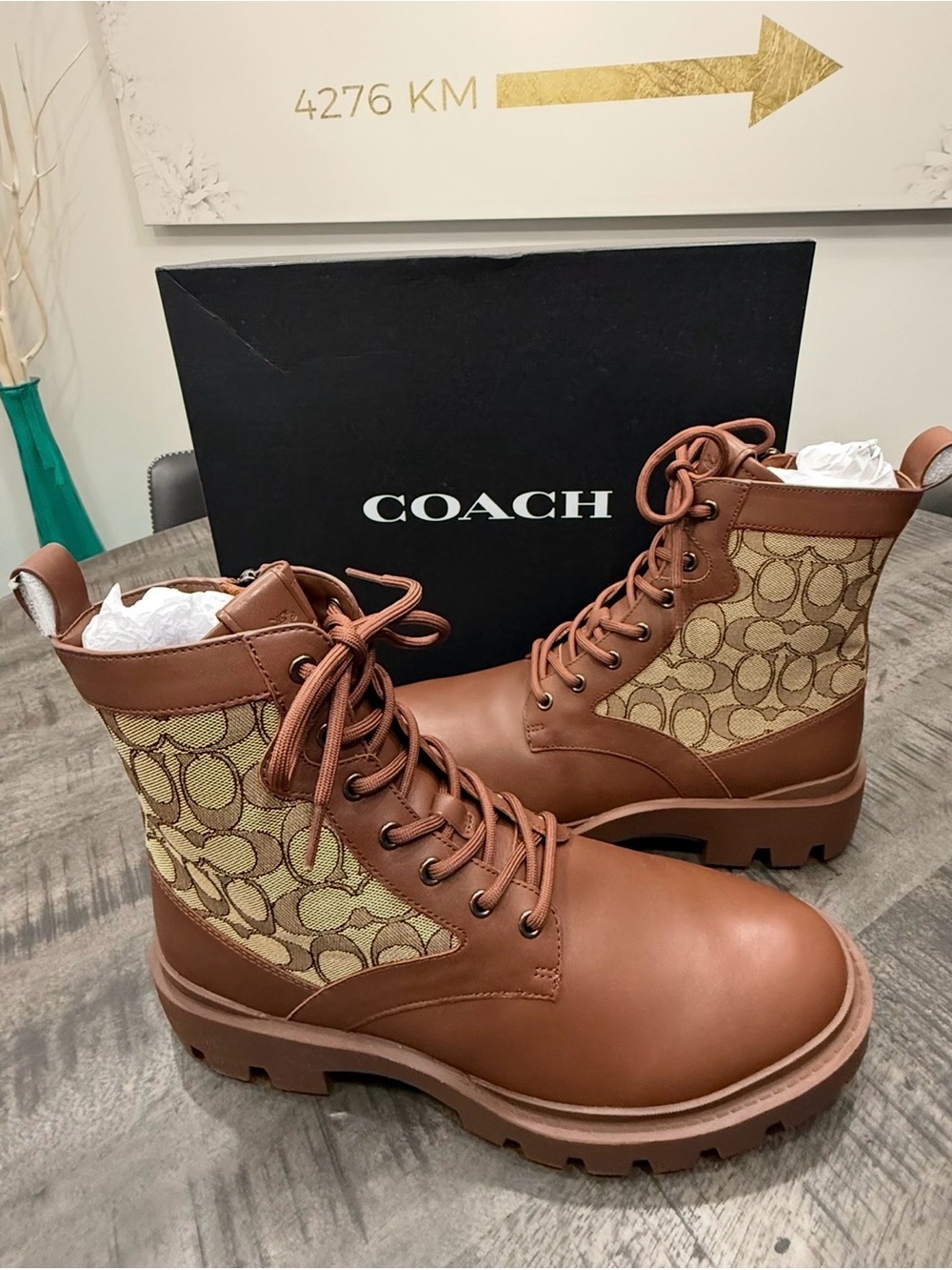 Coach Brown Signature Canvas & Leather Combat Boots
